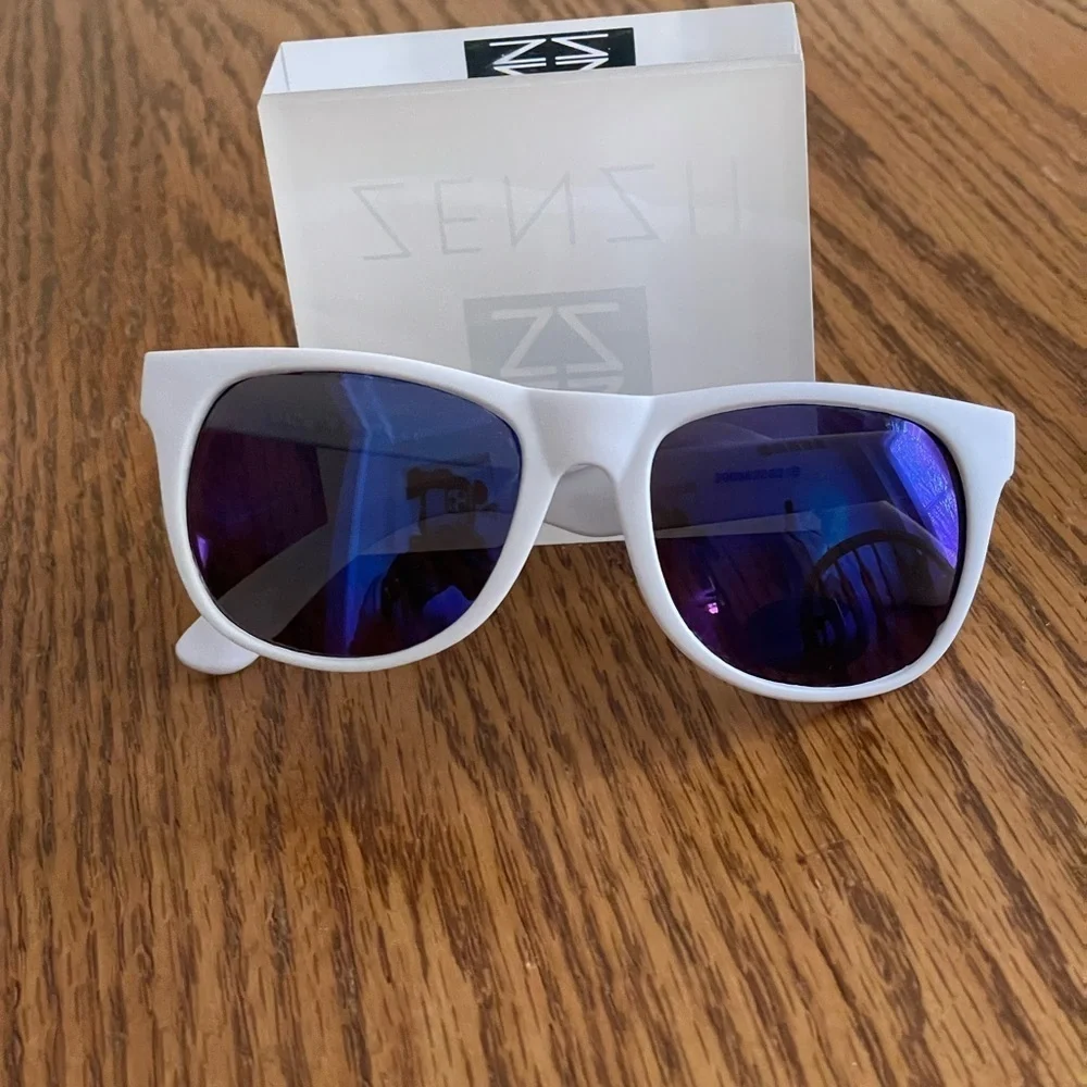 White Frame Sunglasses With Blue Lens UV Protection